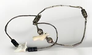 VTG Sterling Silver Liquid Silver MOP Bird Fetish Bracelet Pair Old Pawn